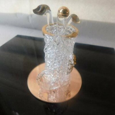 Golf clubs art glass spun blown glass on mirror base sports