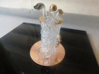 Golf Clubs Art Glass Spun Blown Glass on Mirror Base Sports