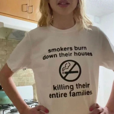 Smokers burn down their houses unisex cotton tee in white