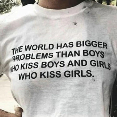 The World Has Bigger Problems Than Boy Who Kiss Boys And Girls Who Kiss Girls T Shirt in White