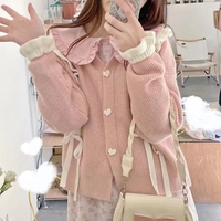 Pink Lace Up Ruffle Sweater  - Thumbnail 1