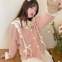 Pink Lace Up Ruffle Sweater  - Thumbnail 2