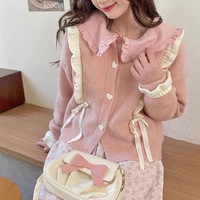 Pink Lace Up Ruffle Sweater  - Thumbnail 5