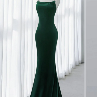 Green mermaid velvet long prom dress, green long evening dress kpp1590