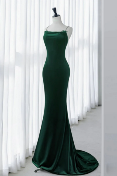 Green Mermaid Velvet Long Prom Dress, Green Long Evening Dress KPP1590