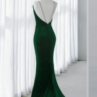 Green Mermaid Velvet Long Prom Dress, Green Long Evening Dress KPP1590 - Thumbnail 1