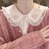 White Floral Embroidery Peterpan Collar Blouse - Thumbnail 3