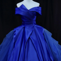 Off Shoulder Tulle Satin Blue Long Prom Gown, Blue Long Evening Dress KPP1591 - Thumbnail 1