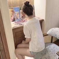 White Floral Embroidery Peterpan Collar Blouse - Thumbnail 4