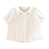 White Floral Embroidery Peterpan Collar Blouse - Thumbnail 6