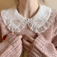 White Floral Embroidery Peterpan Collar Blouse - Thumbnail 5