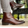Handmade Men High Ankle Leather Brown Color Boots For Men-4