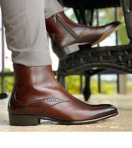Handmade Men High Ankle Leather Brown Color Boots For Men