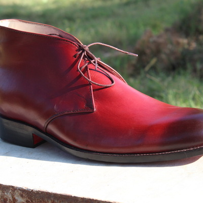 Handmade red genuine leather chukka boot - Thumbnail 4
