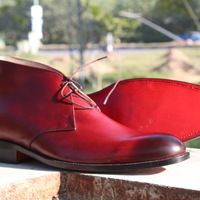 Handmade Red Genuine Leather Chukka Boot - Thumbnail 1