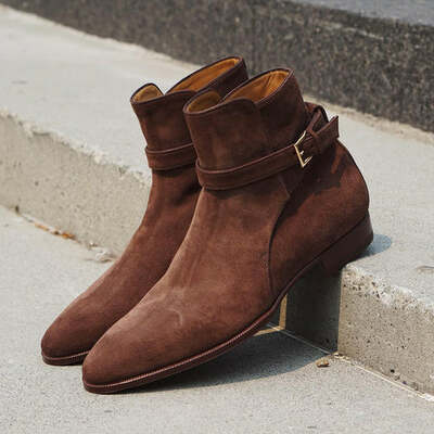 New handmade brown suede monk strap jodhpur boot for mens - Thumbnail 3