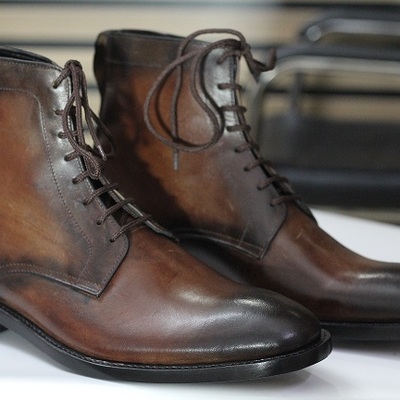  ankle high men's two tone brown leather lace up boot , fashion boot - Thumbnail 1