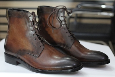  Ankle High Men's Two Tone Brown Leather Lace Up Boot , Fashion Boot