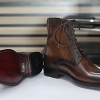 Ankle High Men's Vintage Brown Leather Lace Up Boot, luxury Boot - Thumbnail 1