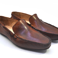 New handmade driver loafers brown patina men dress original leather shoes formal wear shoes - Thumbnail 1
