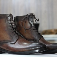 Men's Handmade Ankle High Lace Up Vintage Brown Leather Boot, Designer Boot - Thumbnail 2