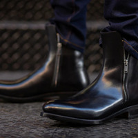 Handmade Black Calf Leather Zipper Style Jodhpur Boot - Thumbnail 1