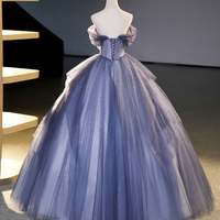 Blue Tulle Beaded Long Ball gown - Thumbnail 2