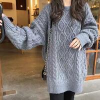 Cable Knit Long-line Sweater - Thumbnail 1