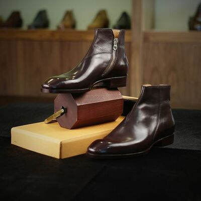 Dark brown plain with zipper ankle high mens handmade jodhpur boot - Thumbnail 3