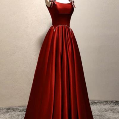 A line satin burgundy long prom dress, burgundy long formal dress kpp1592