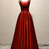 A Line Satin Burgundy Long Prom Dress, Burgundy Long Formal Dress KPP1592 - Thumbnail 1