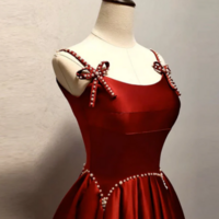 A Line Satin Burgundy Long Prom Dress, Burgundy Long Formal Dress KPP1592 - Thumbnail 3