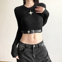 Black Star Long Sleeve Cropped Top - Thumbnail 1