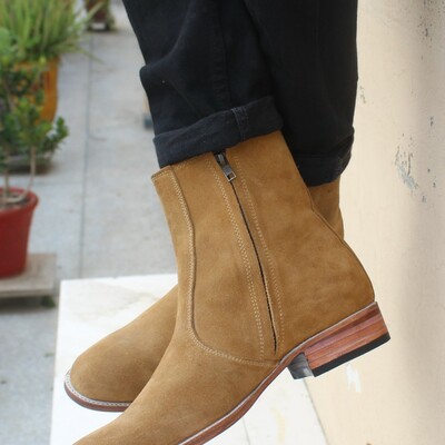 Handmade tan color suede leather side zipper jodhpur boot - Thumbnail 3