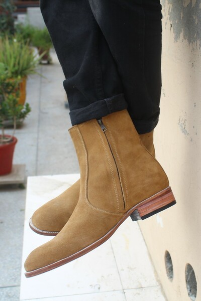 Handmade Tan Color Suede Leather Side Zipper Jodhpur Boot