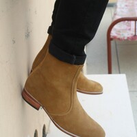 Handmade Tan Color Suede Leather Side Zipper Jodhpur Boot - Thumbnail 1