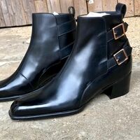 Black Calf Leather Rose Gold Buckles Classic Jodhpur Boot - Thumbnail 1