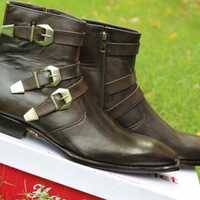 Handmade Classic Dark Brown Calf Leather Jodhpur Boot - Thumbnail 2