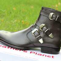 Handmade Classic Dark Brown Calf Leather Jodhpur Boot - Thumbnail 4