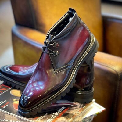 Chukka boots burnished burgundy patina leather - Thumbnail 1