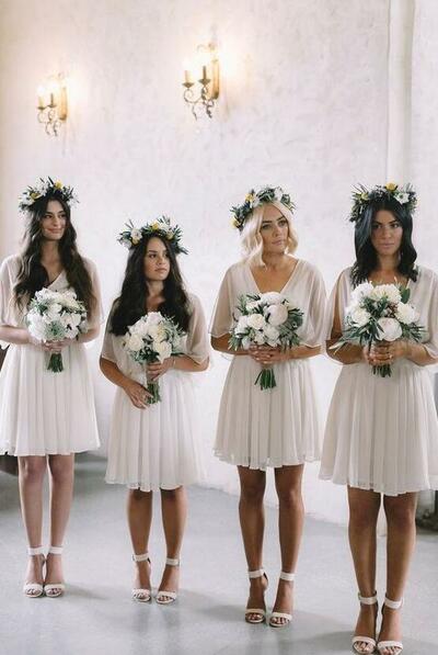 Simple A-Line V-Neck Knee Length Chiffon Bridesmaid Dresses