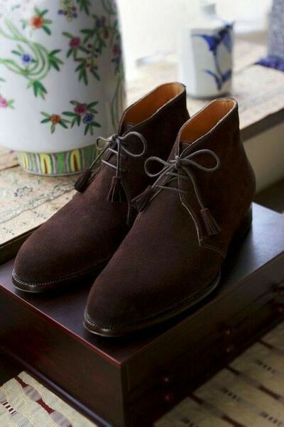 Handmade Mens Dark Brown Suede Chukka Lace up Boot