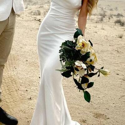 Chic mermaid cowl neck silk satin bridal dresses - Thumbnail 3