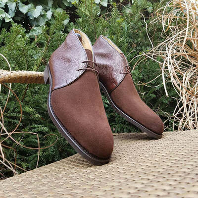 Brown grain / brown suede leather chukka boot - Thumbnail 4