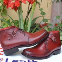 Handmade Red Color Classic Chukka Boot - Thumbnail 1