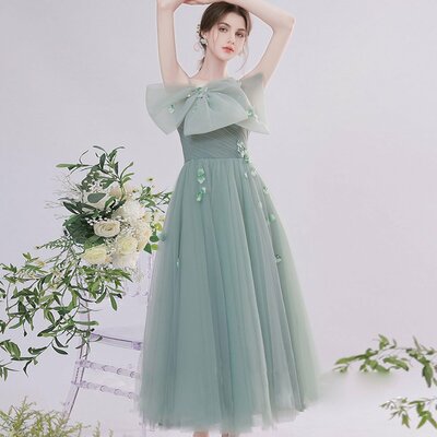 Green tulle short prom dress,green tulle lace evening dress - Thumbnail 1