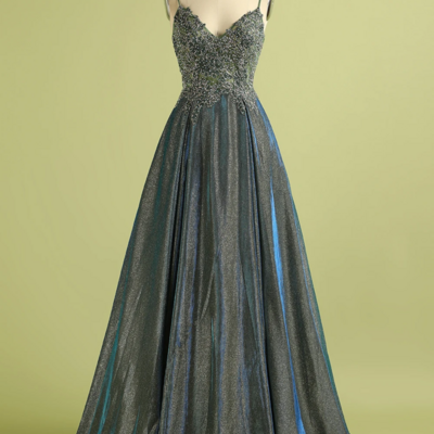 Customize a line spaghetti straps long prom dress evening dress