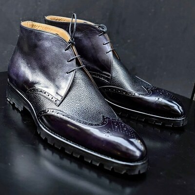 New men handmade black leather chukka ankle high boot - Thumbnail 4