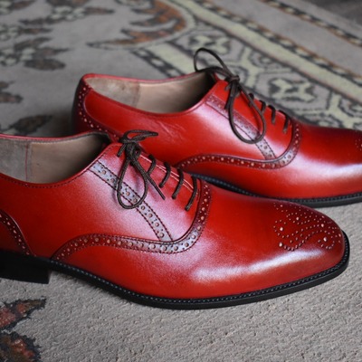 Red brogue handmade lace up formal dress shoes