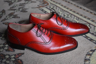 Red Brogue Handmade Lace Up Formal Dress Shoes